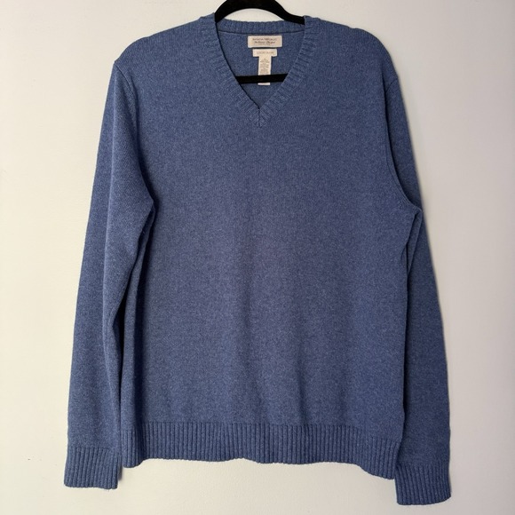 Banana Republic Luxury Blend V Neck Sweater M Blue Cotton Rabbit Hair Cashmere - Picture 1 of 7